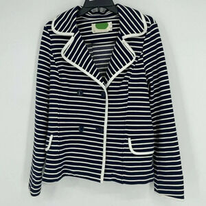 Anthropologie Coat Women’s Sz M Blue White Stripe Shell 4 Button Single Breasted